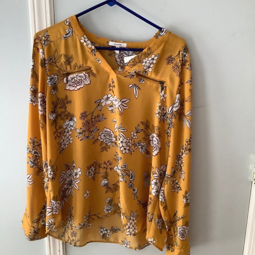 Maurices Mustard Floral Print Size L - Picture 1 of 2